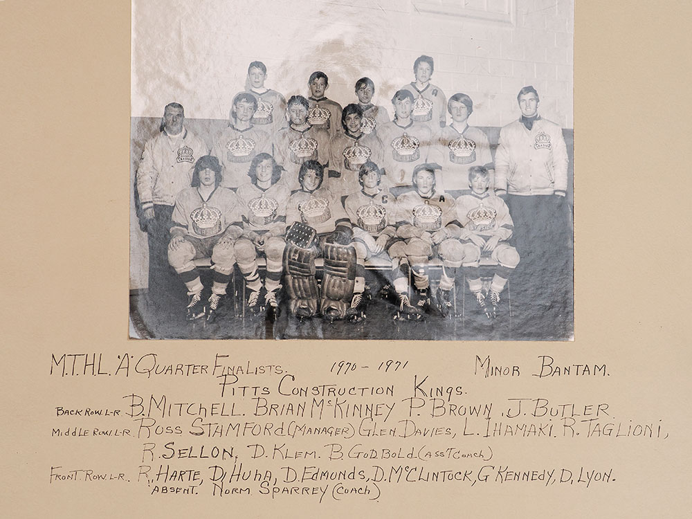 Pitts Construction Kings Minor Bantams (1970): B Mitchell, Brian McKinney, P Brown, J Butler, Glen Davies, L Ihamaki, R Taglioni, R Sellon, D Klem, R Harte, D Huka, D Edmonds, D McClintock, G Kennedy, D Lyon, Norm Sparrey (Coach), B Godbold (Assistant Coach), Ross Stamford (Manager)